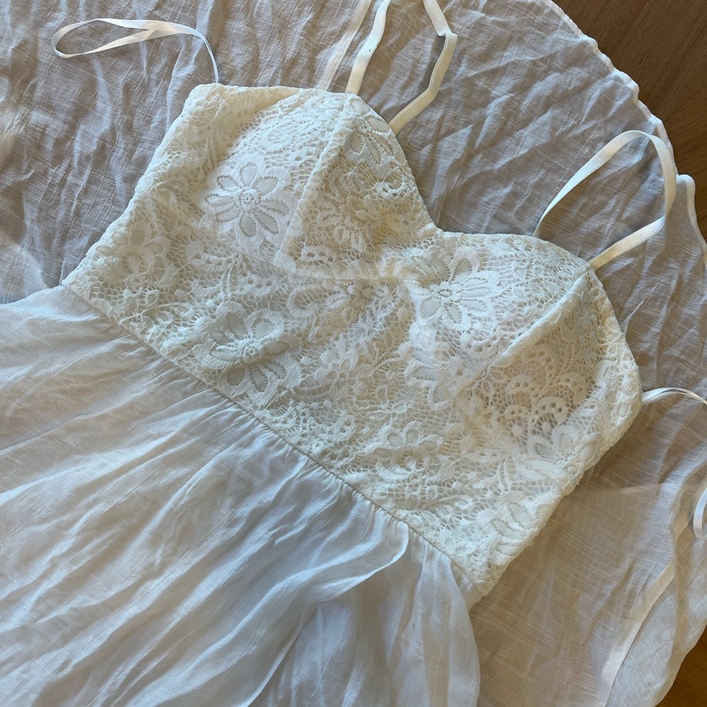 Iz Byer White Pleated Tiered Sundress